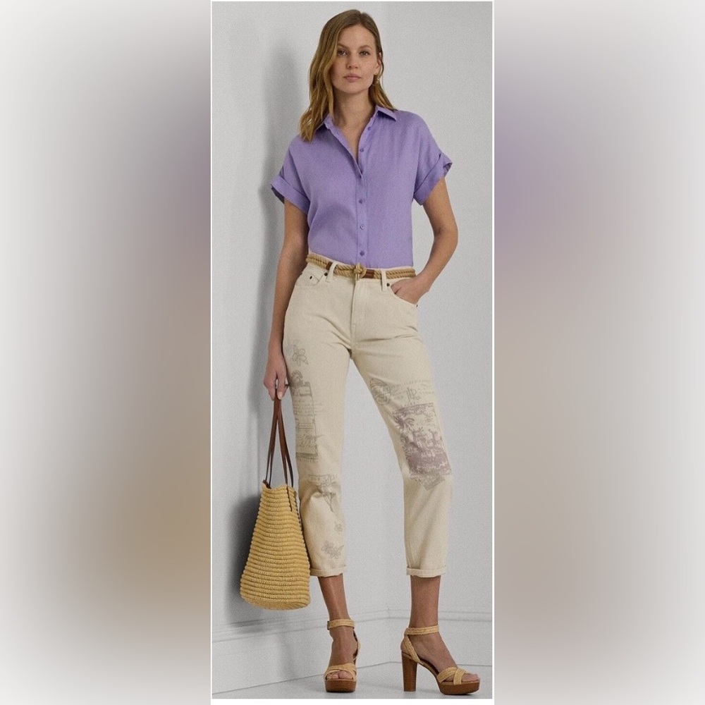 Lauren‎ Ralph Lauren Printed Relaxed Tapered Ankle Jeans Size 29/8 Cream New